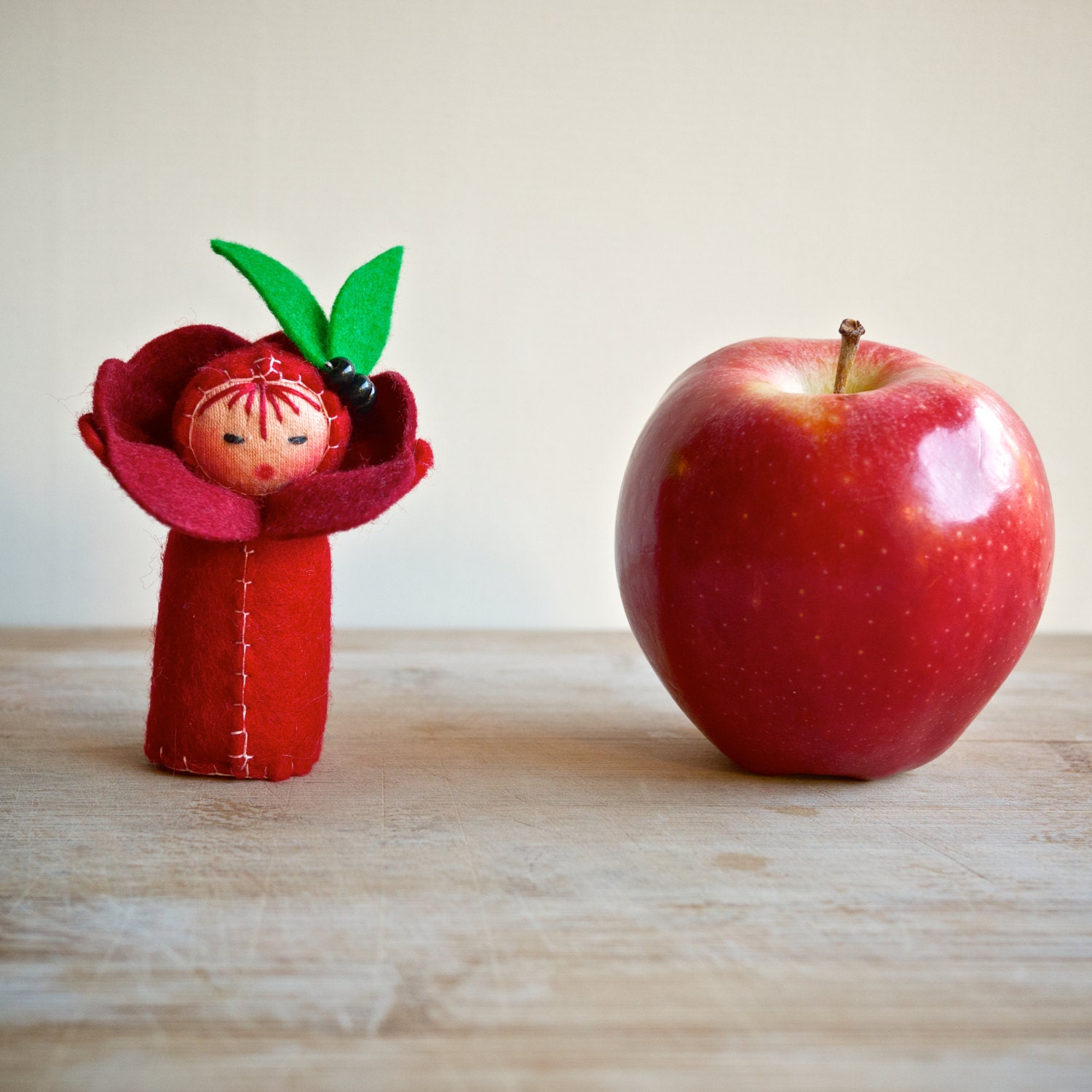 Red Apple Felt  Miniature Doll - Back to School Gift