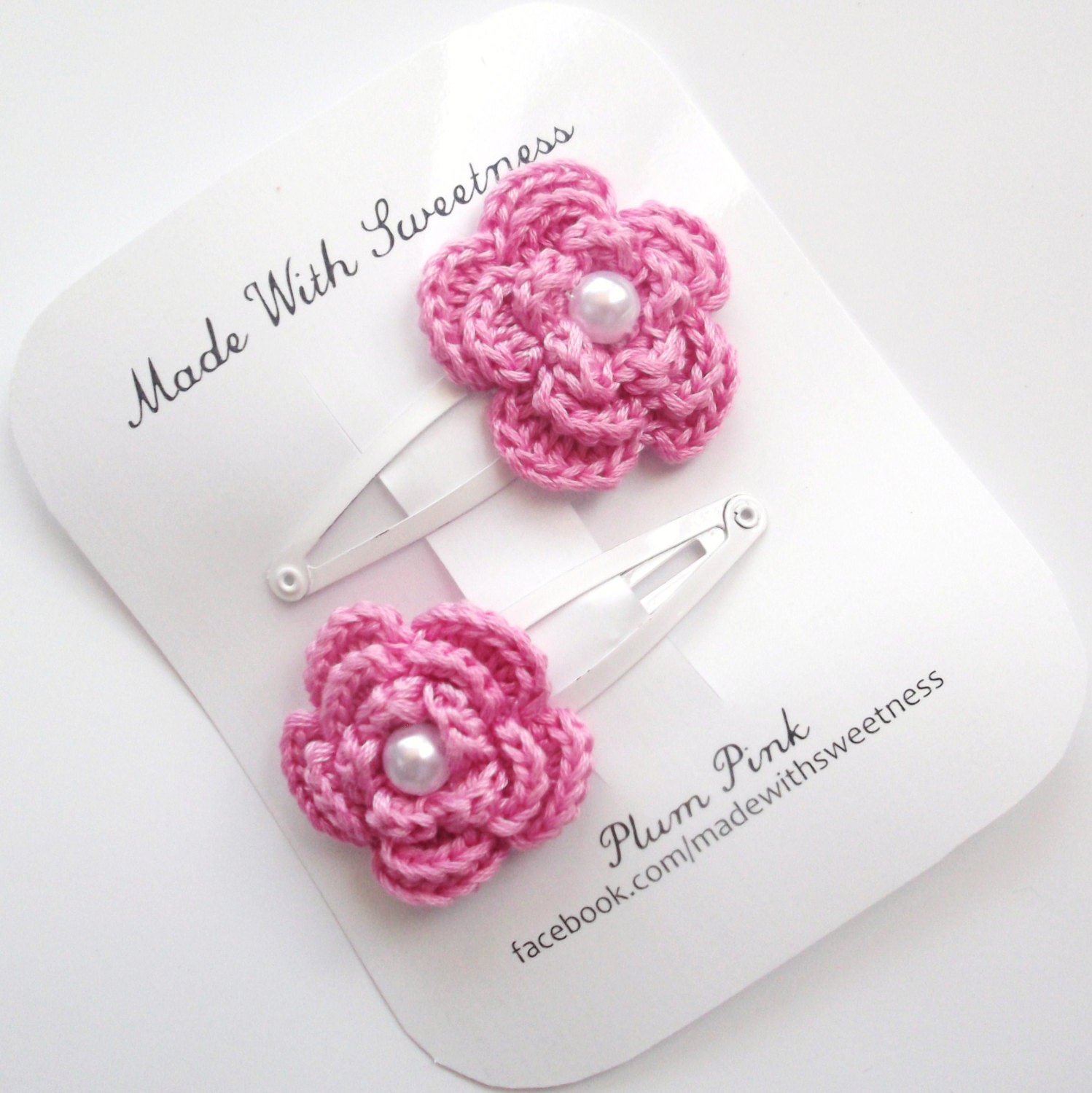 Plum Pink Flower Hand Crocheted Hair Clip