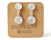 Silver sparkle drop dangle earrings drop earrings sparkle jewelry eco fashion wood earrings Minimalist jewelry  eco friendly eco fashion
