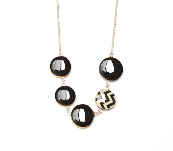 black chevron statement necklace bubble necklace geometric jewelry spring jewelry eco friendly jewelry starlightwoods