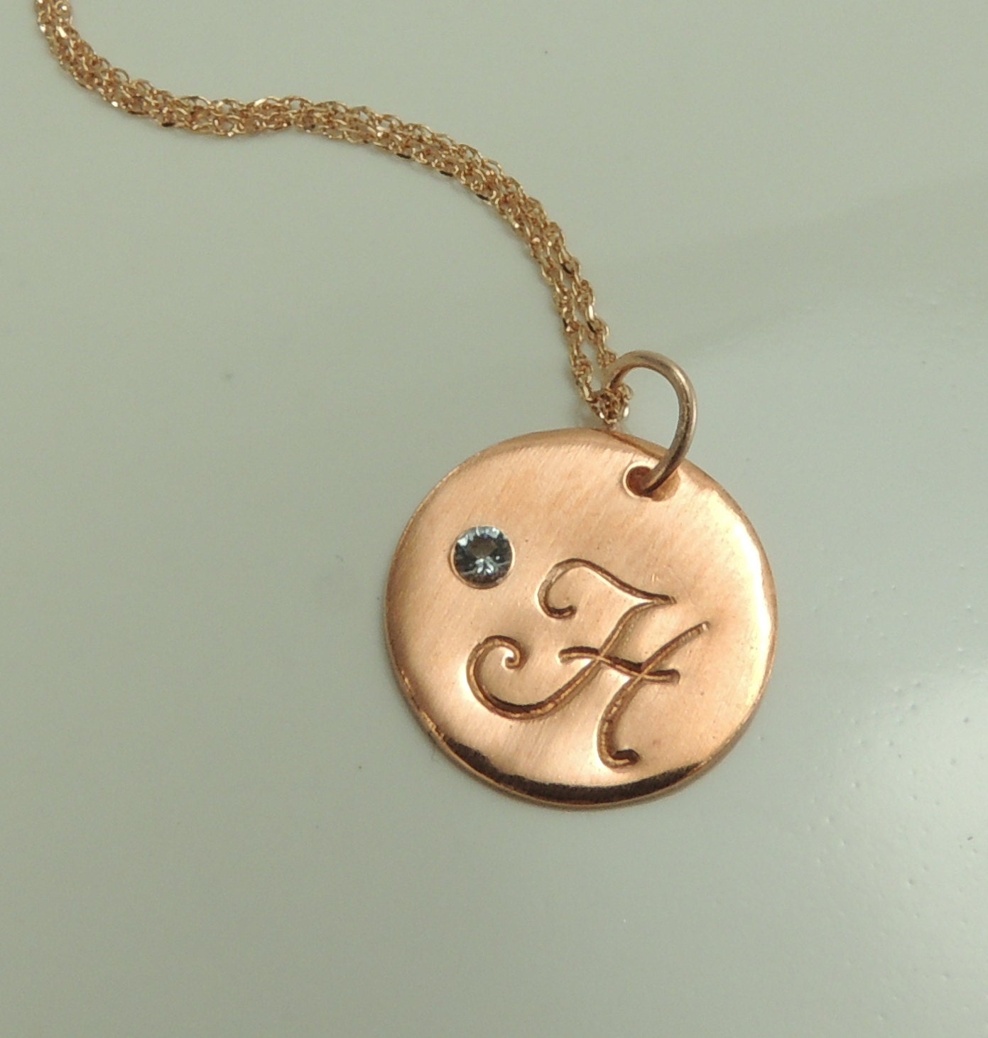 Solid 14k Gold  Birthstone Necklace, Personalized letter, Personalized Necklace, Rose Gold Necklace