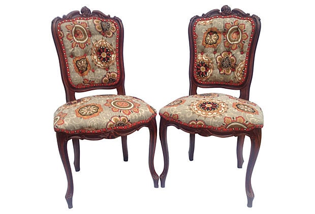 FREE SHIPPING Upholstered Victorian Parlor Chairs Bohemian Suzani Rustic Modern Chic