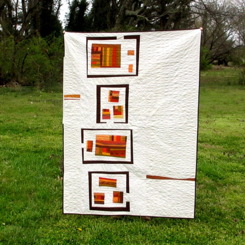 Modern Quilt, Quilted Wall Art, Southwestern, Orange, Brown Quilt