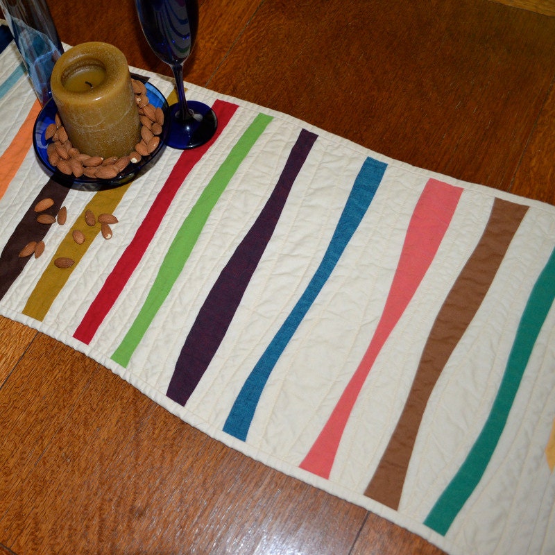 Modern Table Runner, Quilted Table Runner, Table Linens, Stripes