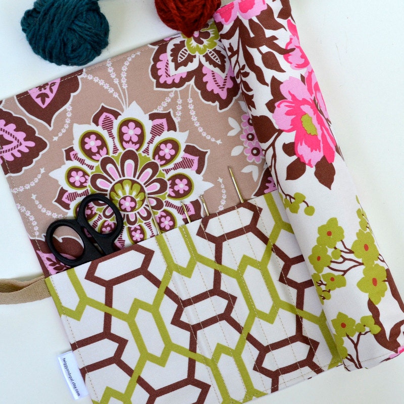 Crochet Hook Roll-Up,  Floral Hook Organizer, Art Roll-Up, Crochet Case