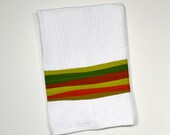 Modern Kitchen Towel, Green Dish Towel, Green, Orange, Waffle Weave Towel