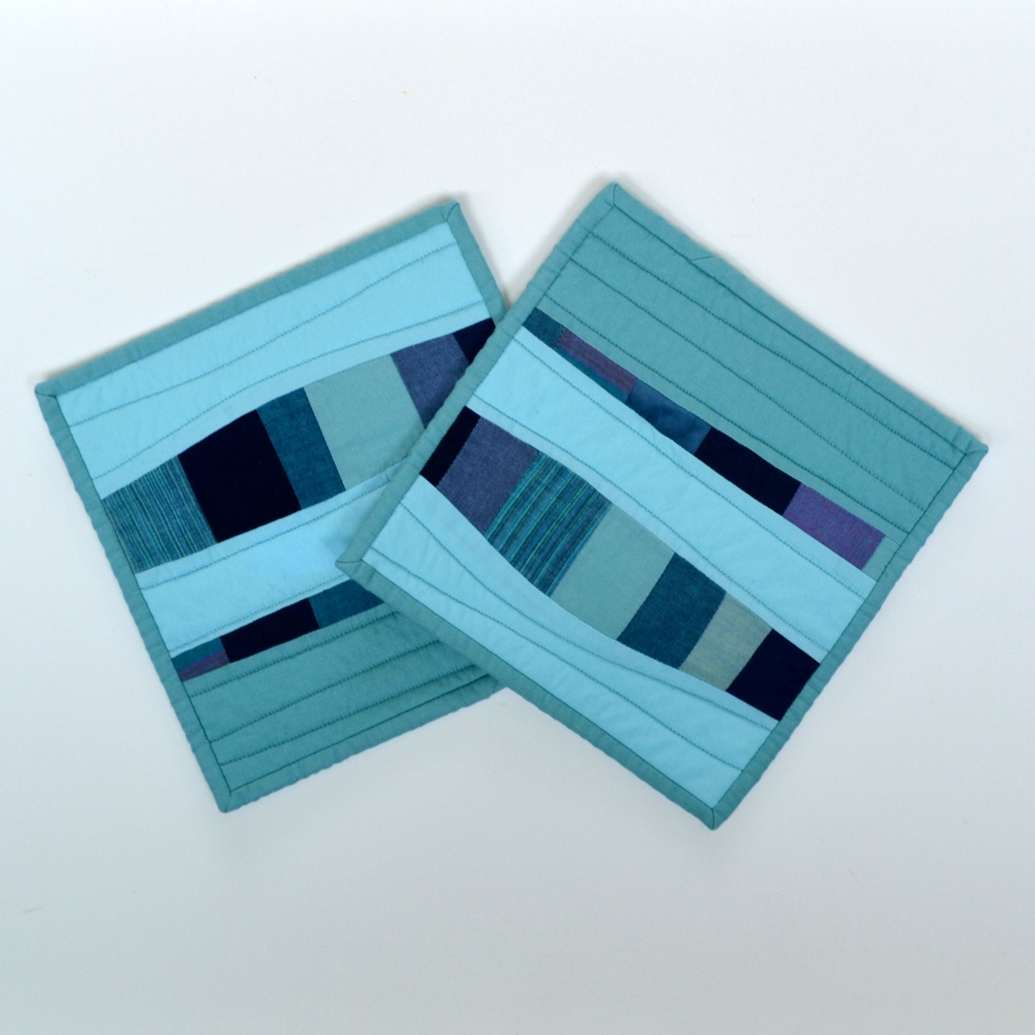 Modern Pot Holders, Blue Teal Potholders, Hot Pad, Abstract