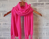 Bright Pink Scarf, Fringe Scarf, Pink Scarf