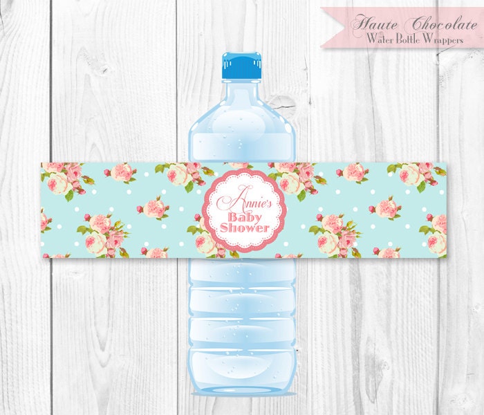 Vintage Shabby Chic Water Bottle Labels - Blue Rose. DIY Printable Water Bottle Wrappers. Il_170x135