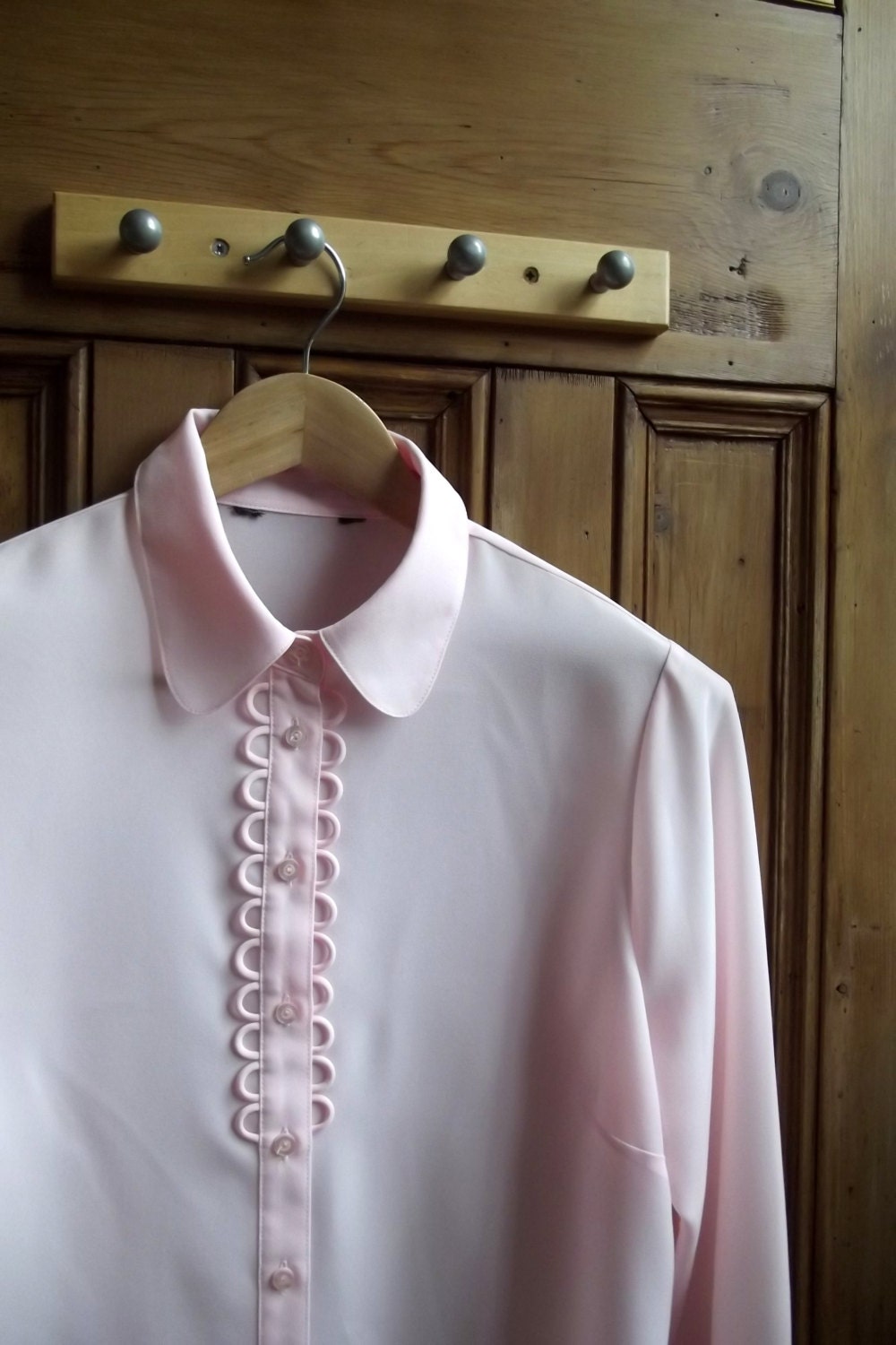 womens pink blouse classic shirt uk 14 us 12 collar preppy uk geek chic nerd long sleeves top office casual