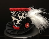Red White and Black Mini Top Hat for Dress Up, Birthday, Tea Party or Photo Prop