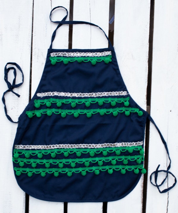 Navy, Kelly & Silver Vintage Trim Apron