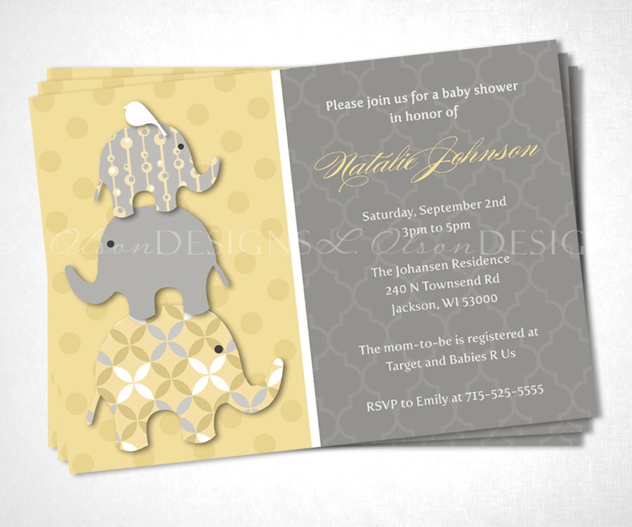 Stacked Elephants Baby Shower Invitation - Yellow - DIY Printable