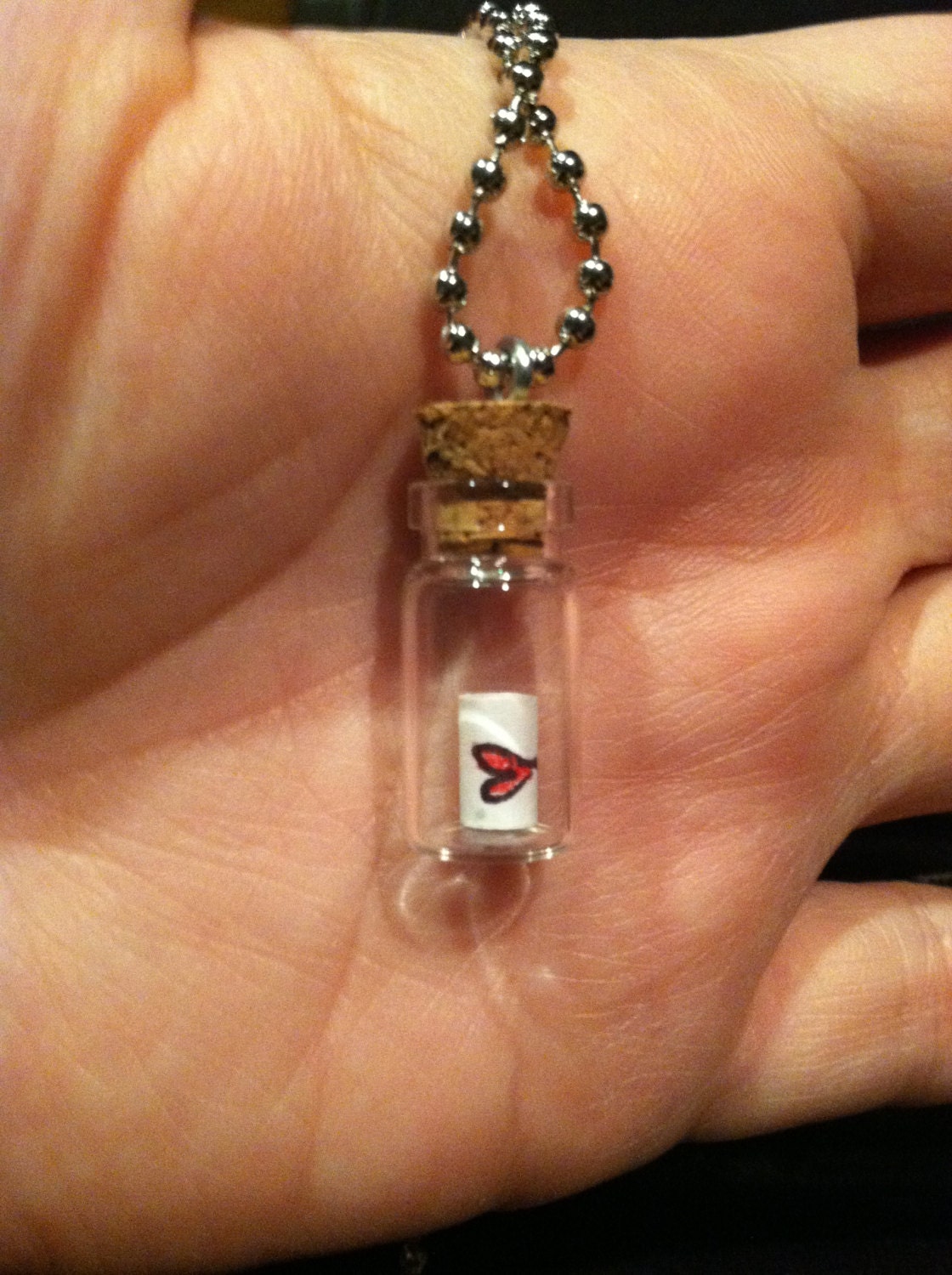 Mini Glass Bottle Pendant Necklace Red Heart