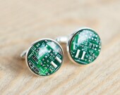 Geeky Cuff links - man's cufflinks - Green Circuit board - Geekery jewelry