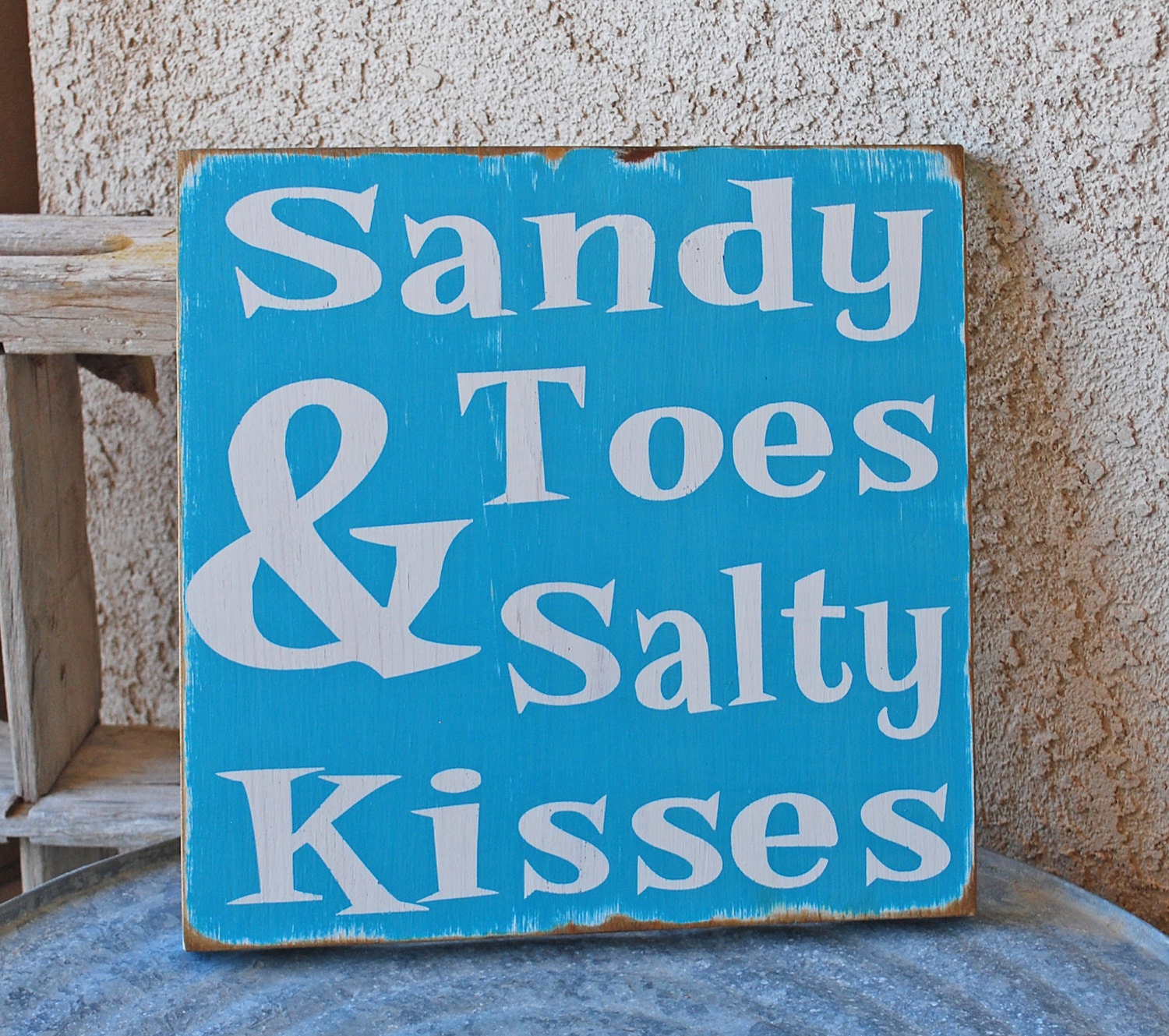 Sandy Toes and Salty Kisses Sign - Beach - Coastal