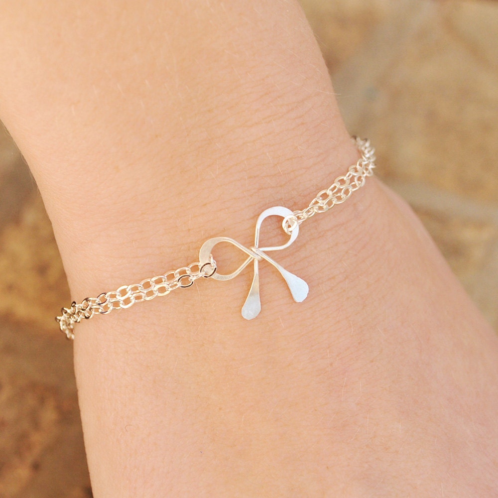Sterling Silver Bow Bracelet, Bridesmaid Gift, Tie The Knot Bracelet, Bow Jewelry