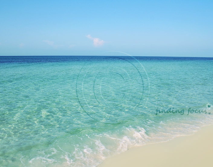 Beach Photography, Aqua Turquoise Cobalt Blue Seaside Coastal Cottage, Spring Vacation Calm Tropical Sea Shore, 11x14 Fine Art Photograph