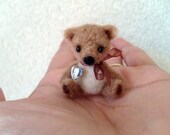Mini bear, artist bear, amigurumi, miniature, needle felt, toy, gift,