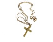 Vintage Gold Cross, Gold Cross Pendant Necklace, 12K Gold Filled Cross and Chain, Communion Gift, Religious Jewelry