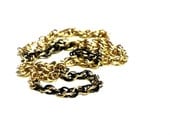 Monet Black and Gold Rope Chain Necklace, Enamel Necklace, Black Enamel and Gold, Matinee, Retro Gift For Mom