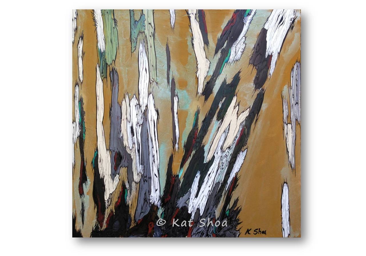 Large Tree Art 40x40 Giclee Canvas Print Contemporary Art / Painting white yellow orange brown gray Abstract Landscape Office Art Decor