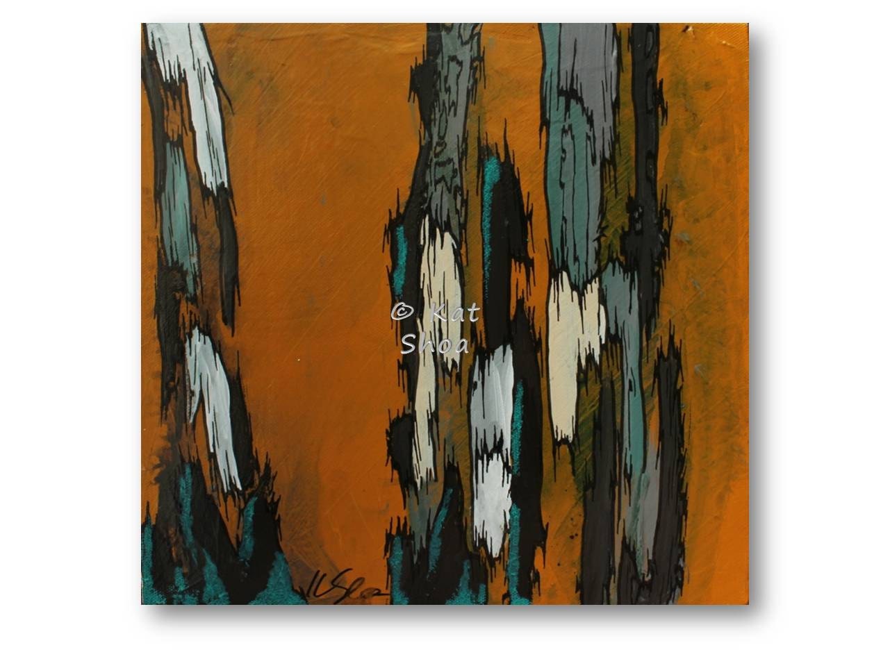 ORIGINAL Tree Painting - Tree Art 12x12 - high gloss home accent yellow ocher orange blue gray brown white office living room art - GIFT