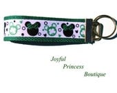 St Patricks Day Mouse Key Fob in Emerald Green Handmade Cotton and Ribbon Key Chain with Gold Plated Ring and Hardware