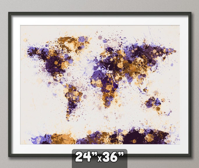 Paint Splashes Map of the World Map, Art Print 24x36 inch (194)