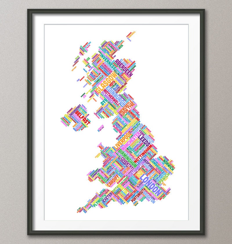 Great Britain UK City Text Map, Art Print 18x24 inch (303)