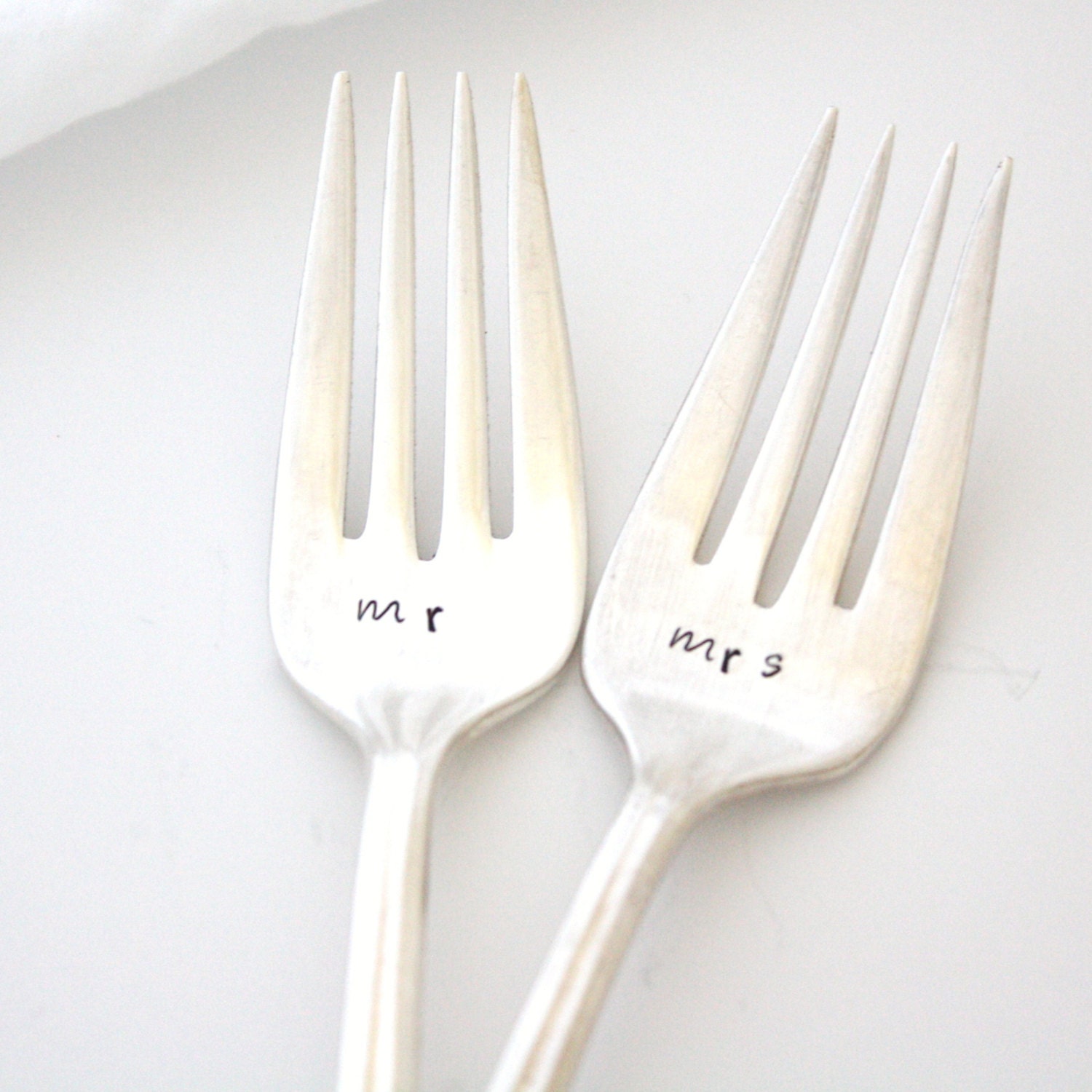 Mr and Mrs forks. Hand stamped wedding forks for wedding gift, engagement gift. Housewares, boho home decor