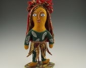 Fiber Art Doll, OOAK, Hand Painted, Red and Gold Hair