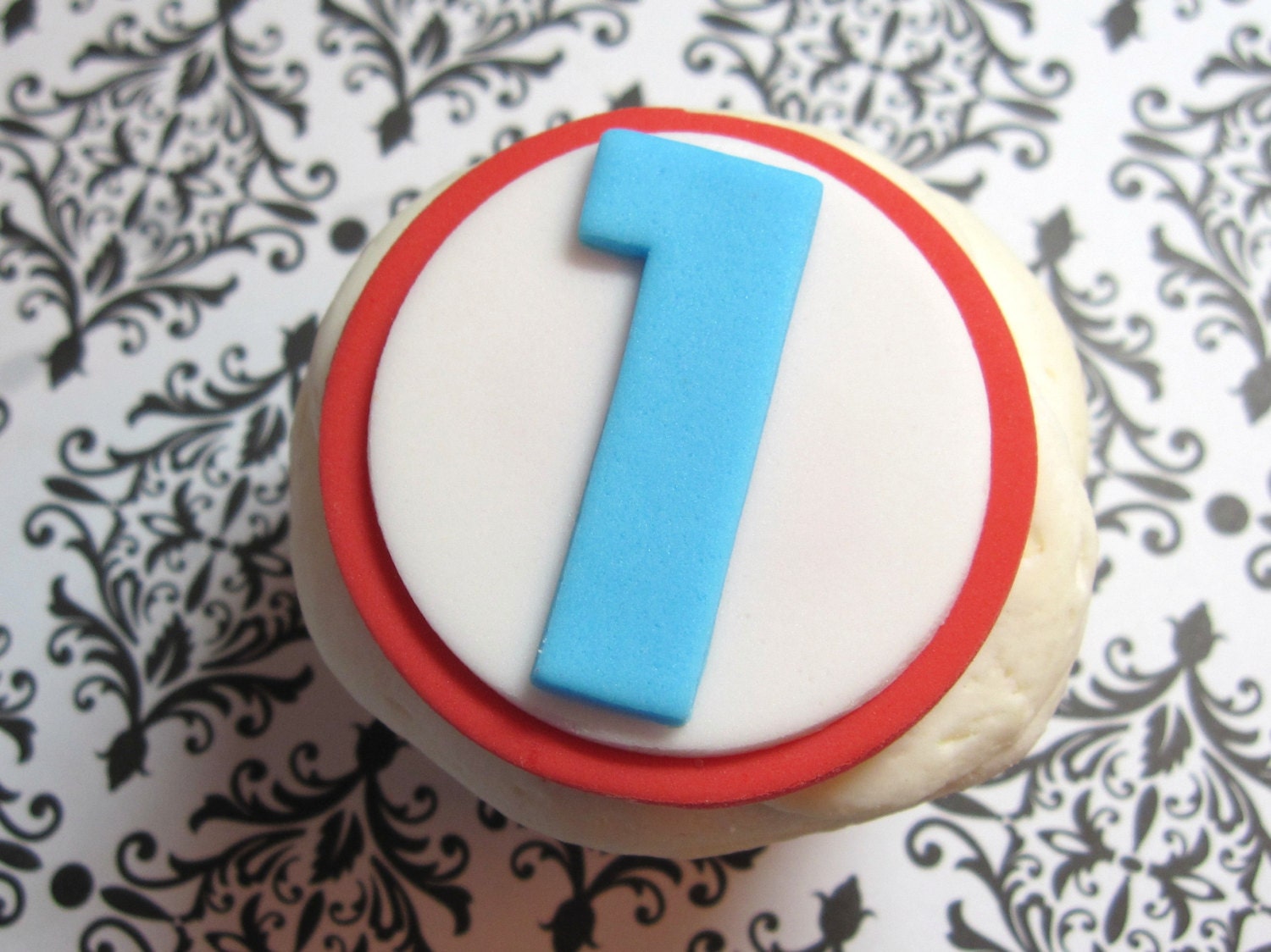Number or Monogram Fondant Cupcake Toppers Age large Custom Cutout number or letter red white aqua