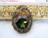 Vintage Art Deco Large Cabochon Rhinestone Pendant