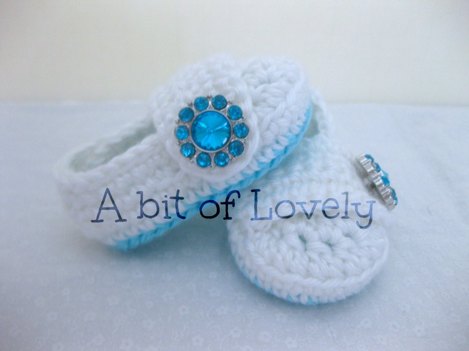 Spring Baby Infant Girl Shoes / Booties - Tiffany Blue & White Jewel - YOUR choice size - (newborn - 12 months) - photo prop - clothing