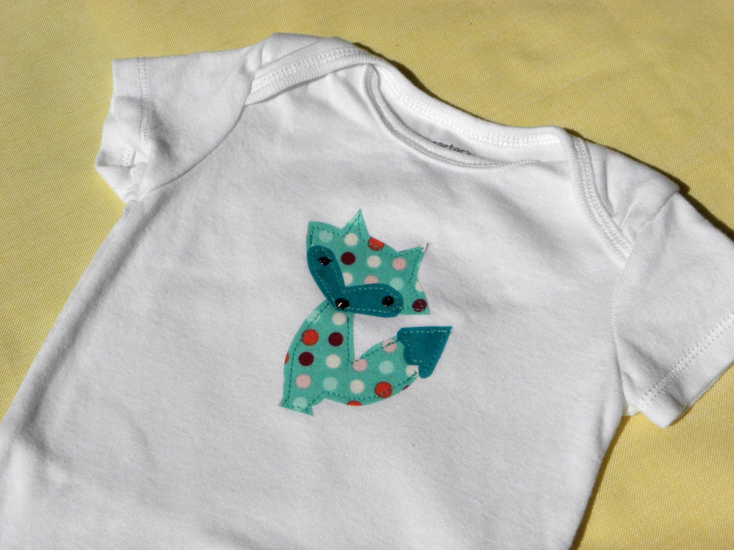 Fox Appliqued Onesie - Baby Onesie - 6 month size - ready to ship
