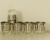Vintage Whiskey Glasses Cocktail Barware Silver Metallic Stripe Fathers Day