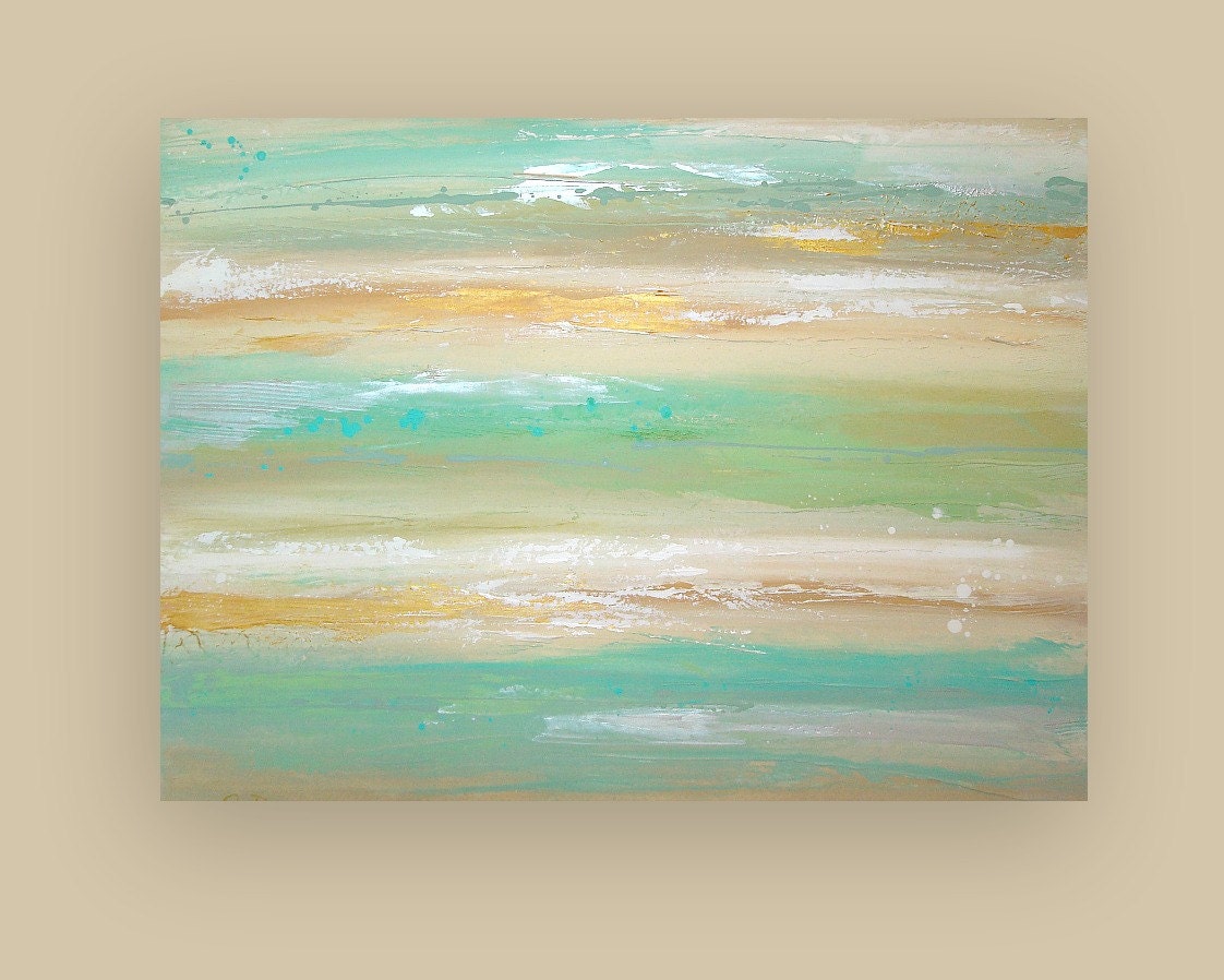 Beach Shabby Chic Original Acrylic Abstract Painting Titled: Blue Lagoon 5 30x40x1.5" by Ora Birenbaum