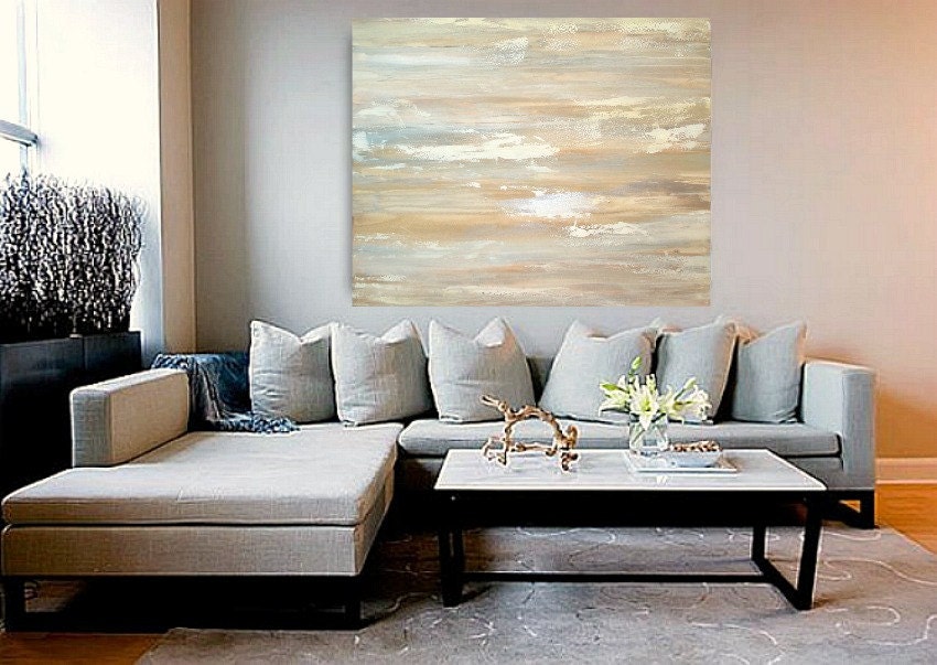 Huge Abstract Painting Original Fine Art on Gallery Canvas Titled: White Dove 10 40x50x2" by Ora Birenbaum