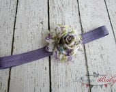 Purple Floral Chiffon Rosette Headband Lavendar. Baby Infant Newborn Toddlers Girls Women