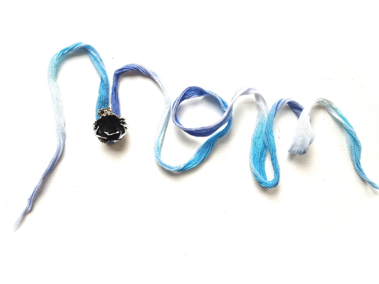 Mothers Day MOM Silk Wrap Bracelet Flower Brooch in Aqua, Blue, White & Black Statement Jewelry by ZiLLAs QuEeN