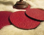 Red Leather Gear Coasters Set of 4