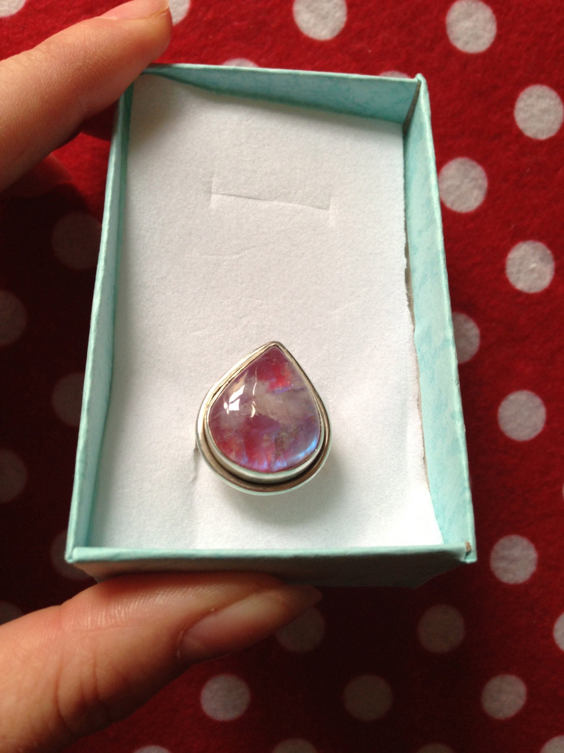 Vintage Teardrop Moonstone Heavy Silver Ring UK R US 9 3/4