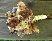 Autumn Oak Savanna Wedding Bouquet - Oak Leaf & Rose Custom Color Bouquet - Cedar Rose, Oak, Baby's Breath, Hydrangea and Iris