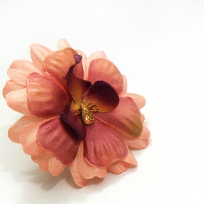Flower Hair Clip - Nectarine Orange, Brown, and Champagne