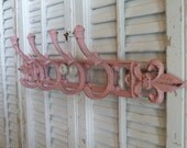 Pink Iron Fleur De Lis Mutliple Hooks, Coat rack, Wall hanging, Key Holder, Cottage Chic, Metal Hooks