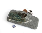 Nuno Felted Eyeglass Case gray with gray-green rose and pressbutton