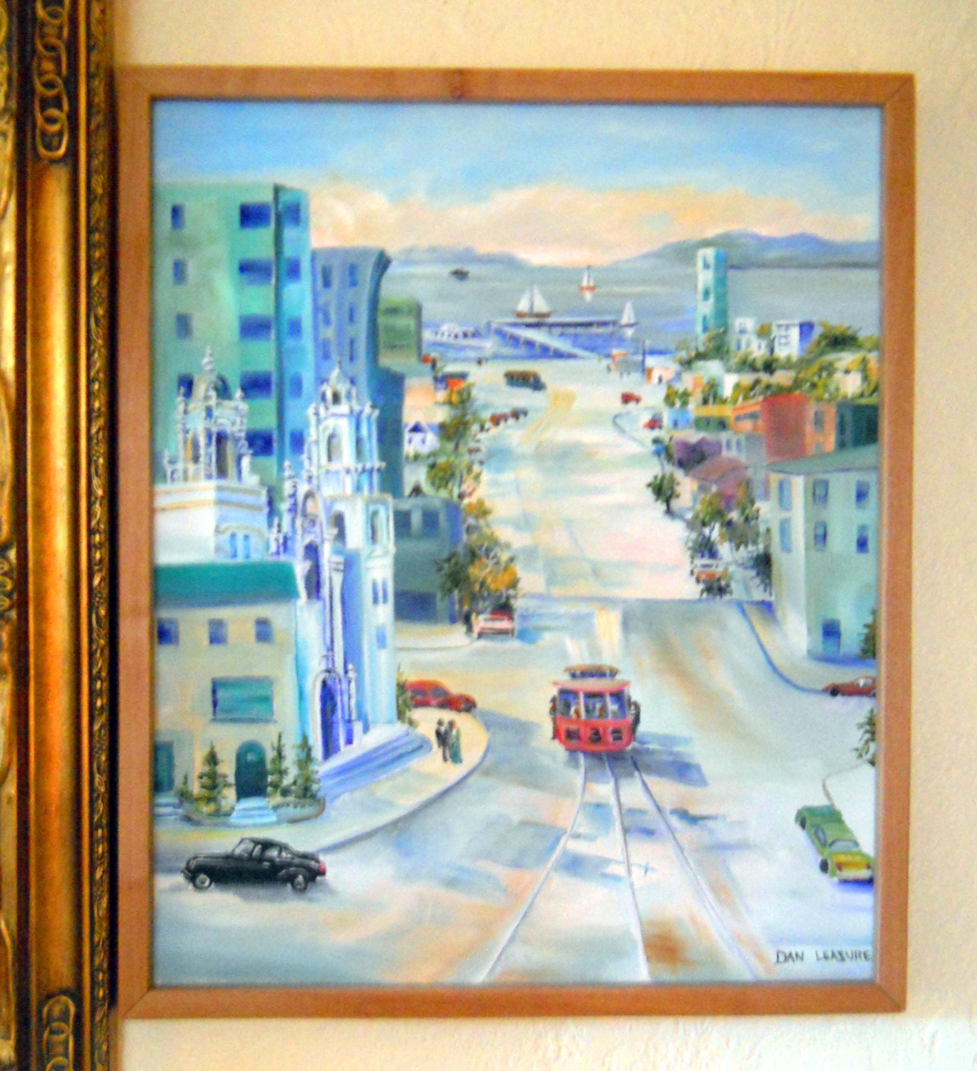 San Francisco Cable Car 3, San Francisco, Victorians, City View, 21 w " x 25 h", Dan Leasure Oil