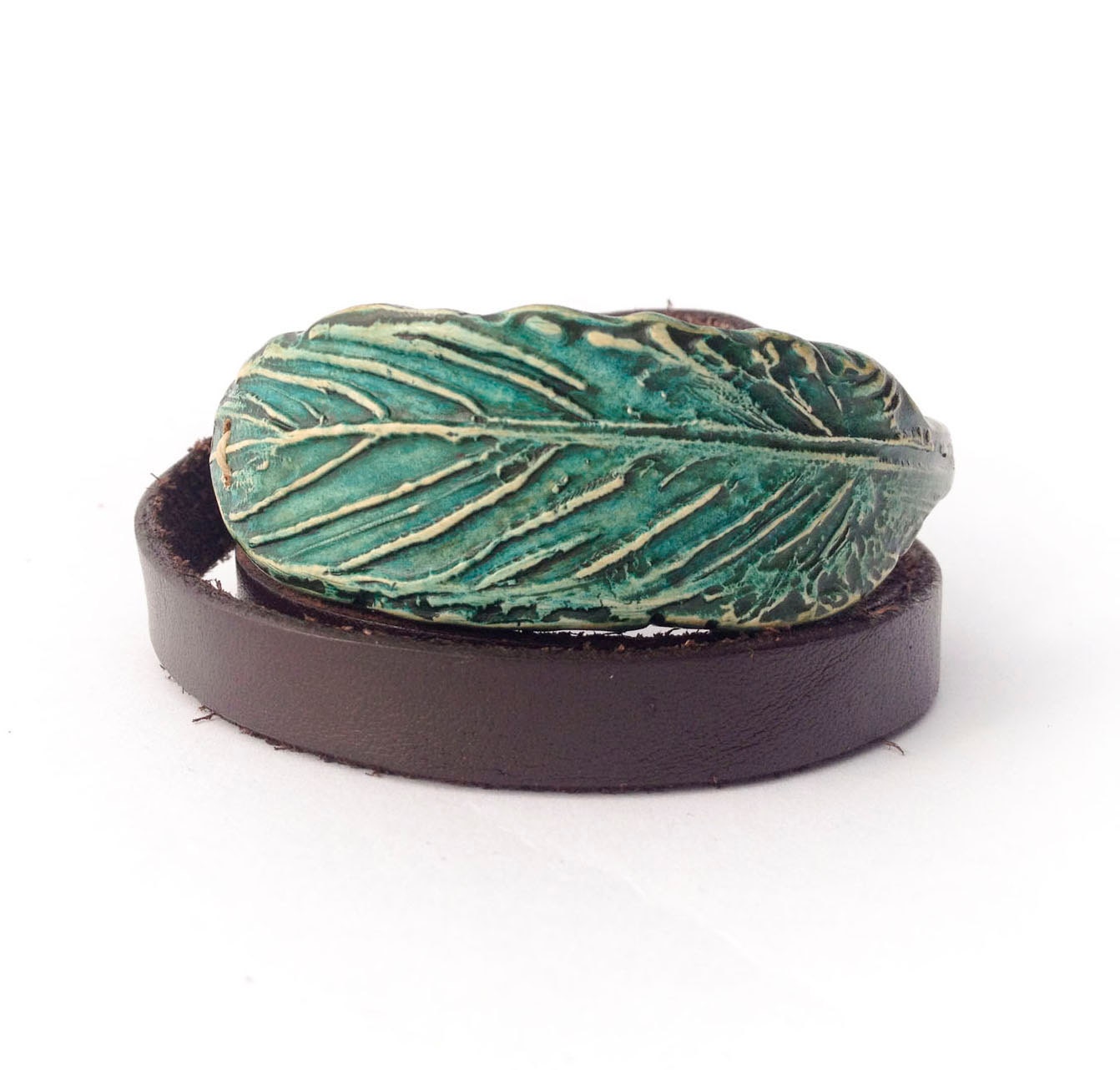 Boho Clay Feather Triple Wrap Leather Bracelet