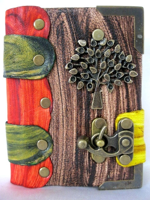 Tree Of Life Handmade pendant multicolour extra mini leather journal notebook sketchbook